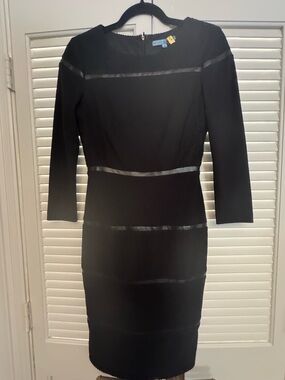 ANTONIO MELANI Black Long-Sleeve Sheath Dress with Paneled Texture